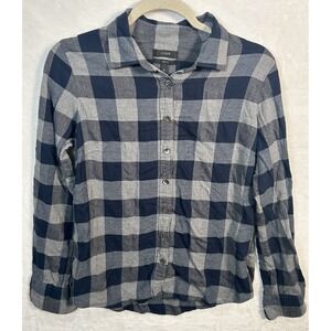 J Crew Women's Perfect Fit Blue Gray Plaid‎ Flannel Shirt Sz 8 Cotton Spandex